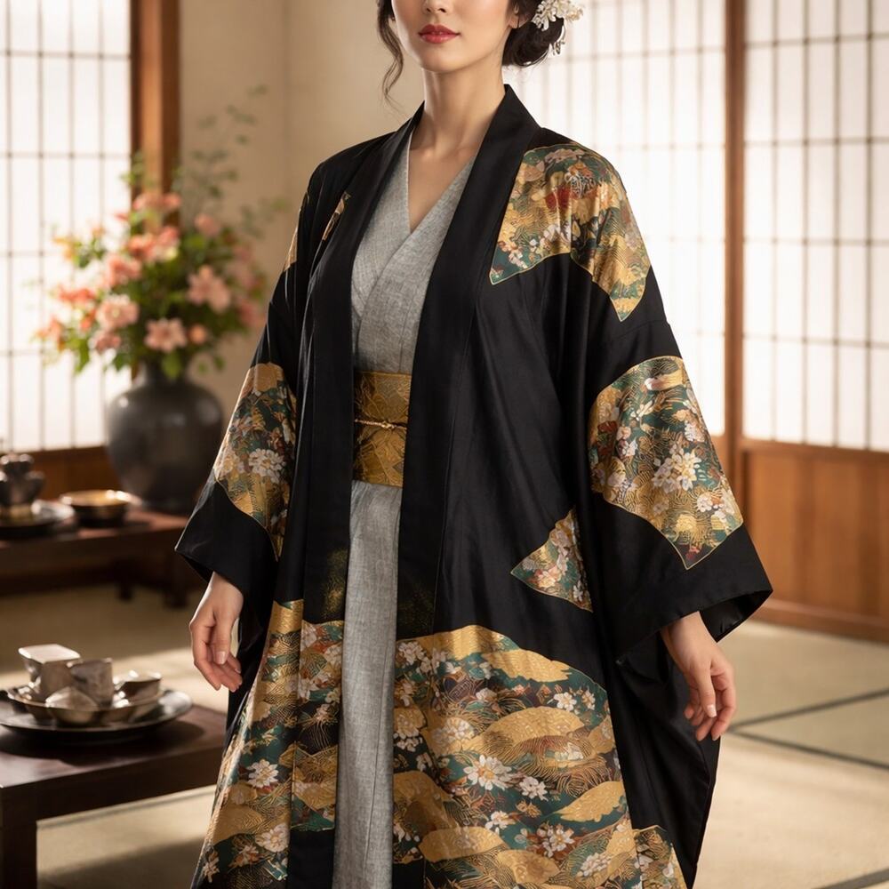 Antique Japanese Yukata Summer Kimono Seigaiha 100% Cotton Matsuri Unisex Japan